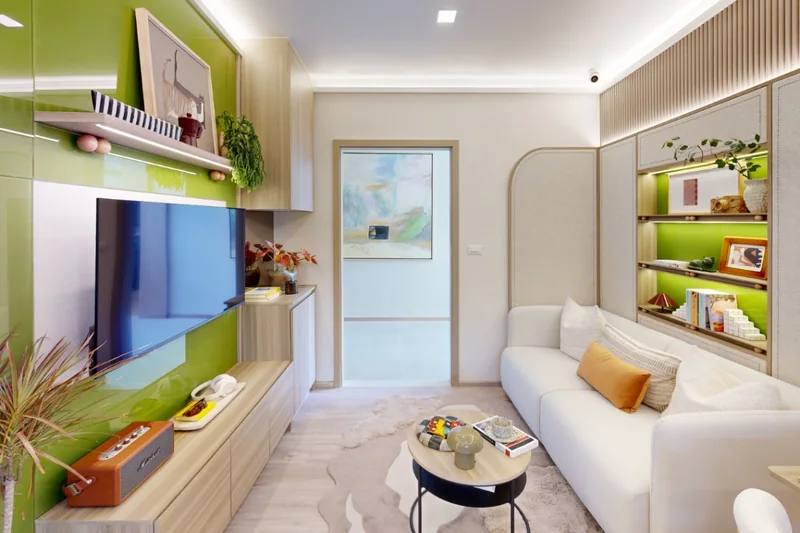 Living room of a 1C apartment at The Base Midtown Phuket