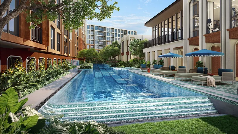 The Base Midtown Phuket courtyard pool along the buildings