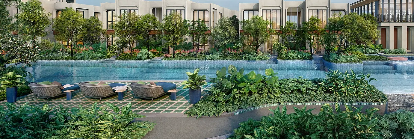 Pool deck and clubhouse at The Base Midtown Phuket, render