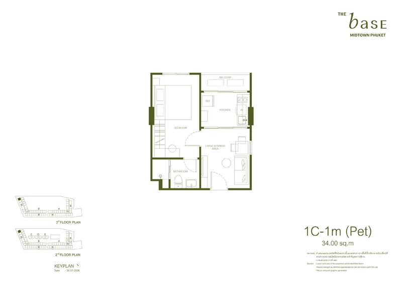 1C-1m (Pet) — 34 м², The Base Midtown Phuket