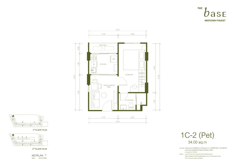 1C-2 (Pet) — 34 м², The Base Midtown Phuket
