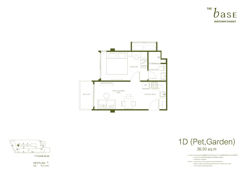 1D (Pet, Garden) — 36,5 м², The Base Midtown Phuket